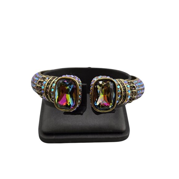 Signed Heidi Daus CN Watermelon Glass And Rhinestone Clamper Bangle Bracelet - Picture 1 of 7
